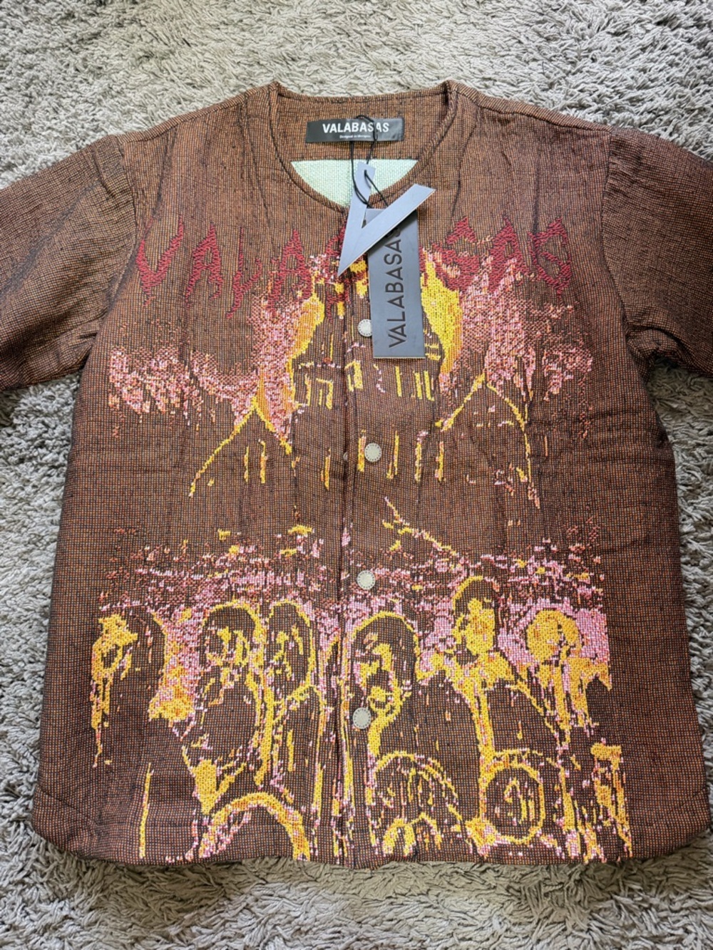 Valabasas Brown Graphic Tapestry Button-Down Shirt